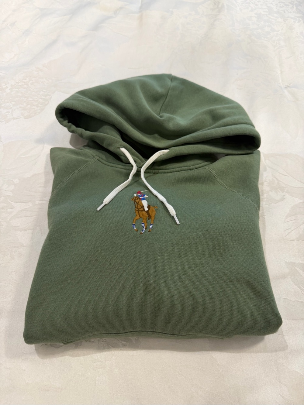 Polo by Ralph Lauren Olive Green Crewneck Hoodie with Embroidered Polo Player